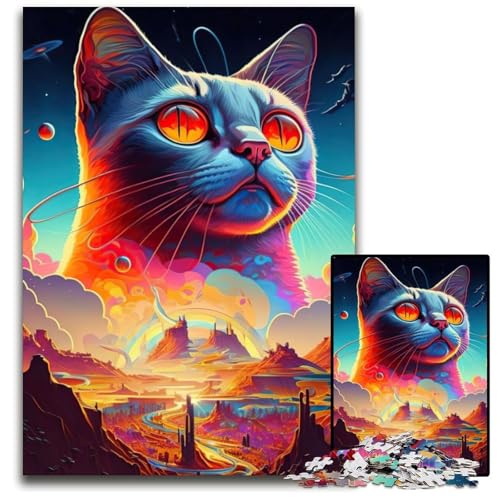 1000-teiliges Puzzle „Landschaftskatze“, schwierige Rätsel für Erwachsene, anspruchsvolles Denkspiel für Jugendliche, unterhaltsames interaktives Spiel für die ganze Familie, 26x38cm/10,23x14,96 Zoll von JIANGENNF