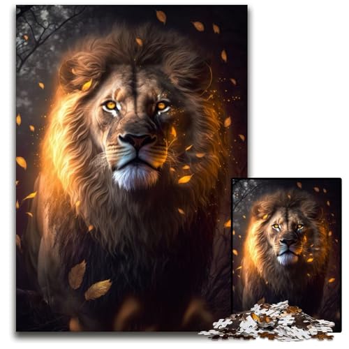 1000-teiliges Puzzle „Leuchtender Löwe“, Holzpuzzle, perfekt für Heimdekoration, Geburtstage, Feiertage und Geschenke, 50x75cm/19,68x29,52 Zoll von JIANGENNF