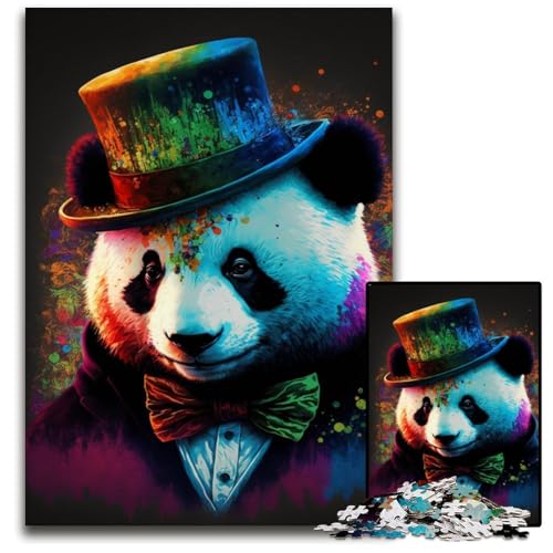 1000-teiliges Puzzle „Panda mit Hut“, anspruchsvolles Denkspiel, dekoratives DIY-Spiel, interaktives Familienspielzeug, 50x75cm/19,68x29,52 Zoll von JIANGENNF