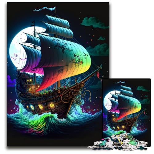 1000-teiliges Puzzle „Piratenschiff“,farbenfrohe,schwierige Puzzles für Erwachsene,anspruchsvolles Denkspiel für Teenager,unterhaltsames interaktives Spiel für die ganze Familie,50x75cm von JIANGENNF