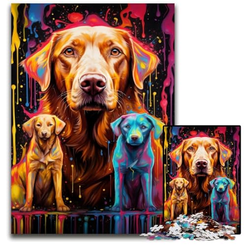 1000-teiliges Puzzle „Psychedelische Hunde mit goldenem Haar“, anspruchsvolles Denkspiel, dekoratives DIY-Spiel, interaktives Familienspielzeug, 50x75cm/19,68x29,52 Zoll von JIANGENNF