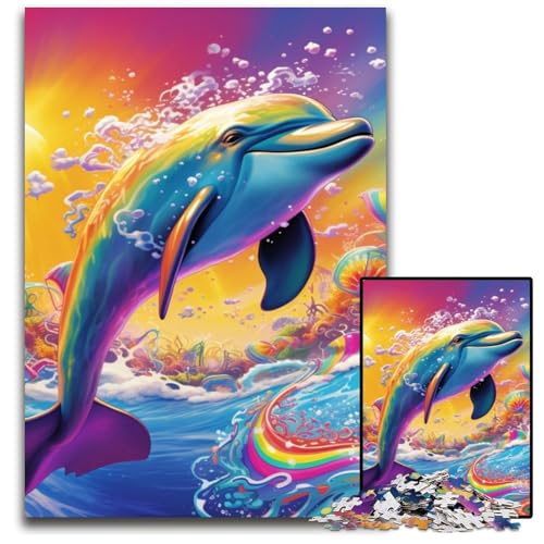 1000-teiliges Puzzle „Psychedelischer Delfin“ für Erwachsene, anspruchsvolles Denkspiel für Teenager, unterhaltsames interaktives Spiel für die ganze Familie, 50x75cm/19,68x29,52 Zoll von JIANGENNF