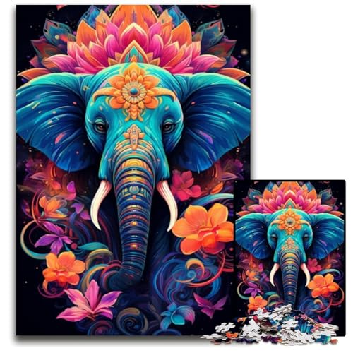 1000-teiliges Puzzle „Psychedelischer Elefant“ für Erwachsene, anspruchsvolles Denkspiel für Teenager, unterhaltsames interaktives Spiel für die ganze Familie, 26x38cm/10,23x14,96 Zoll von JIANGENNF