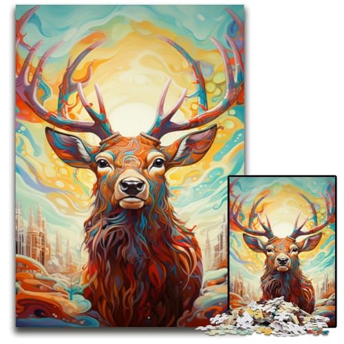 1000-teiliges Puzzle „Psychedelischer Hirsch“ für Erwachsene, anspruchsvolles Denkspiel für Teenager, unterhaltsames interaktives Spiel für die ganze Familie, 50x75cm/19,68x29,52 Zoll von JIANGENNF