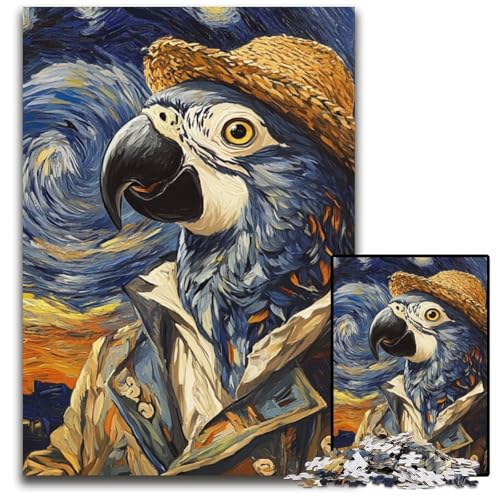 1000-teiliges Puzzle „Van Gogh Papagei“, Holzpuzzle für Erwachsene, Denksportaufgabe und Heimdekoration, 50x75cm/19,68x29,52 Zoll von JIANGENNF