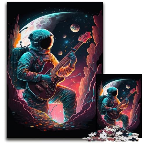 1000-teiliges Puzzle Astronaut spielt Gitarre, Puzzle für Erwachsene, für Teenager und Familien, perfekte DIY-Dekoration und knifflige Herausforderung, 50x75cm/19,68x29,52 Zoll von JIANGENNF