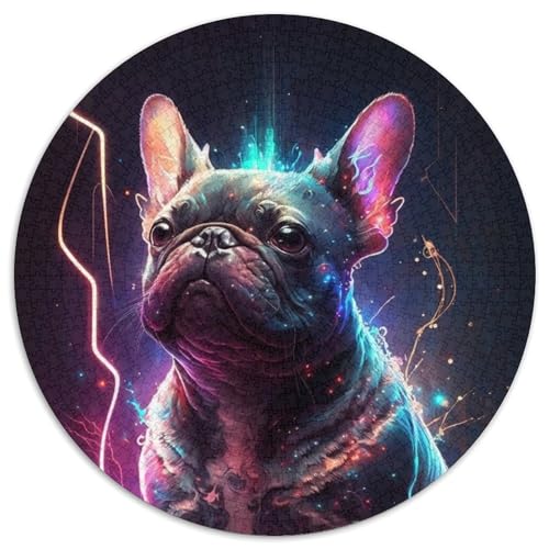 1000-teiliges Puzzle Bulldogge, rund, 1000-teiliges Puzzle, Familienaktivität, Denksportaufgabe, Heimdekoration, (Größe 67,5 x 67,5 cm) von JIANGENNF