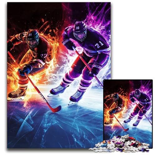 1000-teiliges Puzzle Eishockey, Holzpuzzle, Spiele, Spielzeug, Geschenk, stärkt die Liebe zwischen Paaren, für Kinder ab 14 Jahren, 50x75cm von JIANGENNF