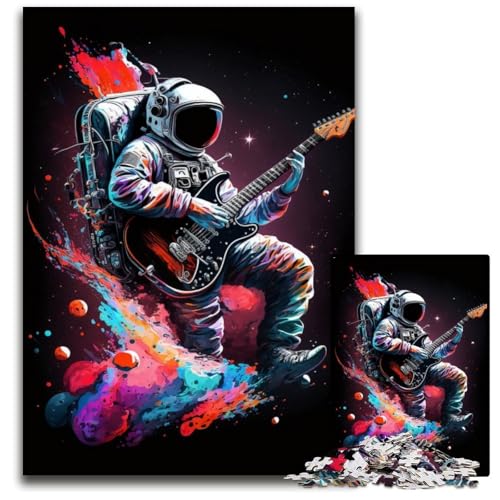 1000-teiliges Puzzle-Geschenk, Astronaut spielt Gitarre, Holzpuzzle für Erwachsene, interaktives Familienspiel, Heimdekoration zum Selbermachen, Denksport-Geschenk, 50x75cm/19,68x29,52 Zoll von JIANGENNF