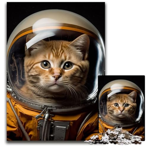 1000-teiliges Puzzle-Geschenk, Astronautenkatze, Holzpuzzle, anspruchsvolles Denkspiel – entspannendes Spielzeug für Teenager, 50x75cm/19,68x29,52 Zoll von JIANGENNF