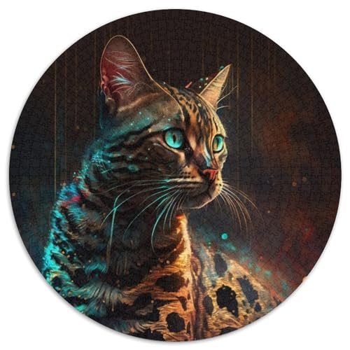 1000-teiliges Puzzle-Geschenk, Bengalkatzen-Gemälde, 1000-teiliges rundes Puzzle, anspruchsvolles Denkspiel für Teenager, Spaß für den Familienspieleabend (Größe 67,5 x 67,5 cm) von JIANGENNF