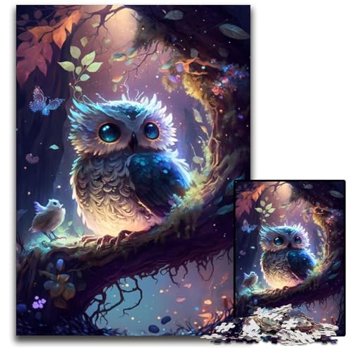 1000-teiliges Puzzle-Geschenk, Eule, malerisches Papppuzzle, anspruchsvolles Denkspiel – entspannendes Spielzeug für Teenager, 26x38cm/10,23x14,96 Zoll von JIANGENNF