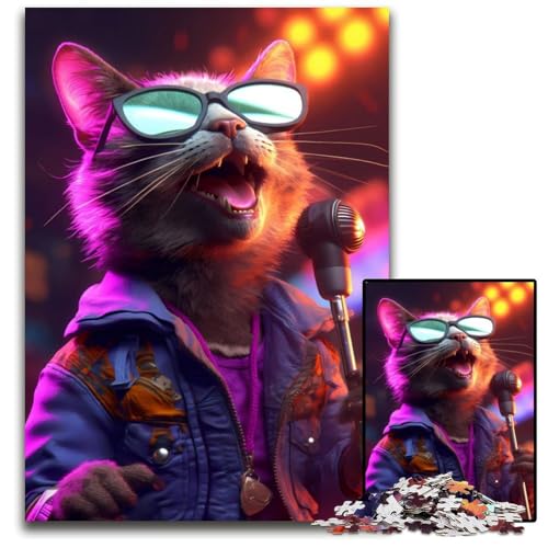 1000-teiliges Puzzle-Geschenk, Katzensänger, Holzpuzzle, anspruchsvolles Denkspiel – entspannendes Spielzeug für Teenager, 50x75cm/19,68x29,52 Zoll von JIANGENNF