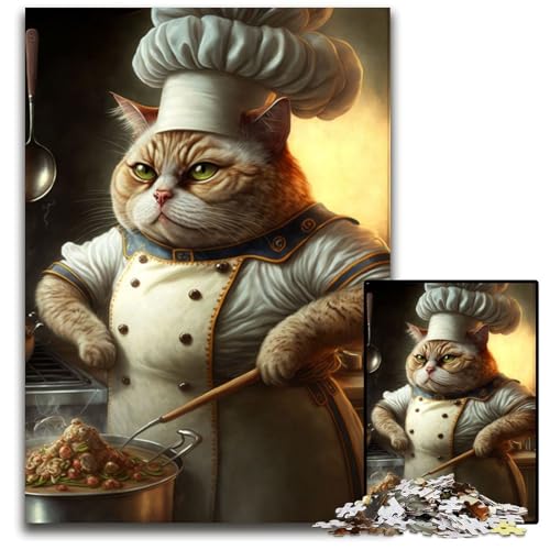 1000-teiliges Puzzle-Geschenk, Kochkatze, Holzpuzzle, anspruchsvolles Denkspiel – entspannendes Spielzeug für Teenager, 50x75cm/19,68x29,52 Zoll von JIANGENNF