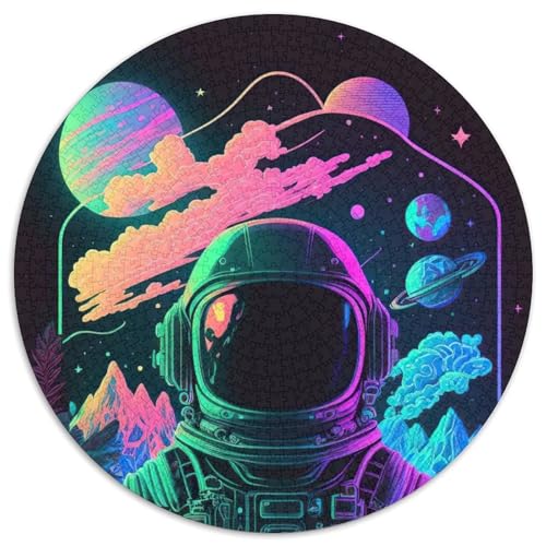 1000-teiliges Puzzle-Geschenk, Neon-Astronaut, 1000-teiliges rundes Puzzle, anspruchsvolles Denkspiel für Teenager, Spaß für den Spieleabend mit der Familie (Größe 67,5 x 67,5 cm) von JIANGENNF