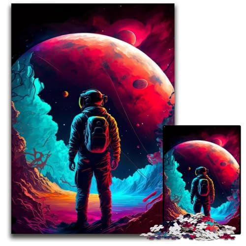 1000-teiliges Puzzle-Geschenk, Neon-Astronaut im Weltraum, Papppuzzle, anspruchsvolles Denkspiel – entspannendes Spielzeug für Teenager, 26x38cm/10,23x14,96 Zoll von JIANGENNF
