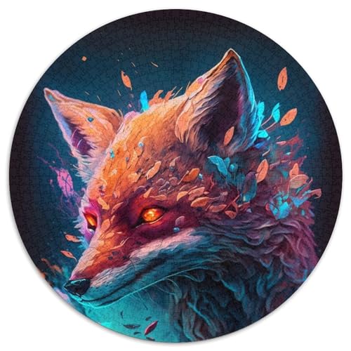 1000-teiliges Puzzle-Geschenk, Neon-Fuchs-Zeichnung, rundes 1000-teiliges Puzzle, anspruchsvolles Denkspiel für Teenager, Spaß am Familienspieleabend (Größe 67,5 x 67,5 cm) von JIANGENNF