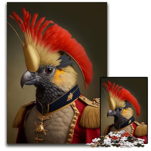 1000-teiliges Puzzle-Geschenk, Papagei in Militäruniform, Puzzle, Denkspiel für Teenager und Familieninteraktion, 26x38cm/10,23x14,96 Zoll von JIANGENNF