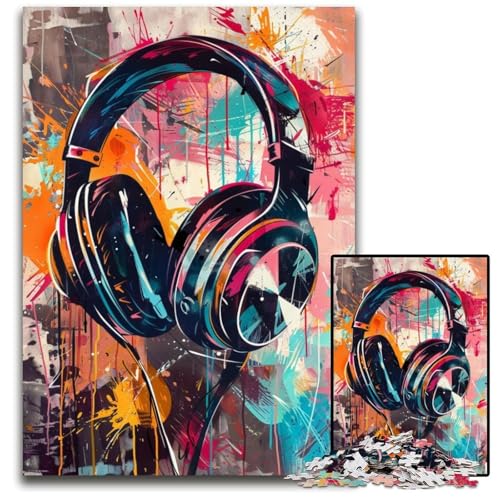 1000-teiliges Puzzle-Geschenk, buntes Kopfhörer-Mal-Puzzle aus Karton für Erwachsene, anspruchsvolles Denkspiel für Teenager, Spaß am Familienspieleabend, 26x38cm/10,23x14,96 Zoll von JIANGENNF