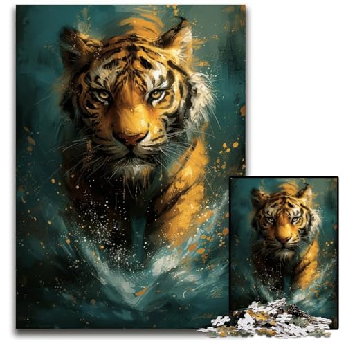 1000-teiliges Puzzle-Geschenk, süßes kleines gelbes Tiger-Puzzle für Erwachsene, perfekt für Familienspaß, Partyspiele, Geburtstagsparty-Geschenke, 50x75cm/19,68x29,52 Zoll von JIANGENNF