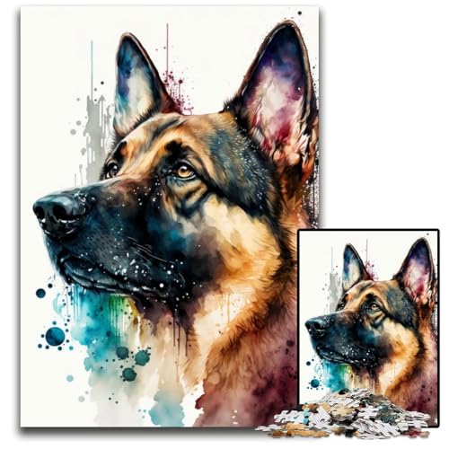 1000-teiliges Puzzle-Geschenk Deutscher Schäferhund, Holzpuzzle, anspruchsvolles Denkspiel – entspannendes Spielzeug für Teenager, 50x75cm/19,68x29,52 Zoll von JIANGENNF