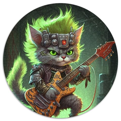 1000-teiliges Puzzle-Geschenk Gitarre, Rock, Katze, Kartonpuzzle, interaktives Familienspiel, Bastelgeschenk mit farbenfrohen Kunstwerken (Größe 67,5 x 67,5 cm) von JIANGENNF