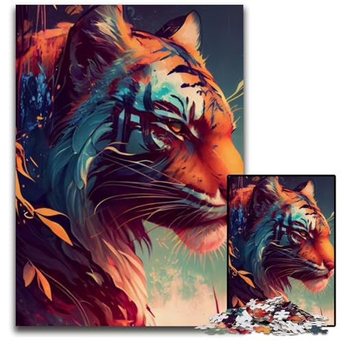 1000-teiliges Puzzle-Geschenk Tiger Buntes Papppuzzle Herausforderndes Denkspiel - Entspannendes Spielzeug für Teenager 26x38cm/10,23x14,96 Zoll von JIANGENNF