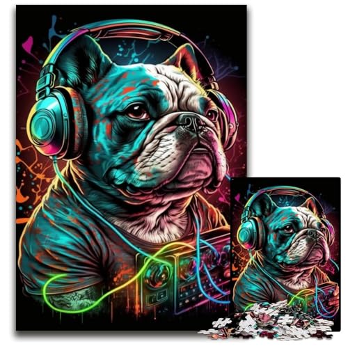 1000-teiliges Puzzle Kopfhörer-Bulldogge, lustige Aktivitäten zu Hause, Geburtstagsgeschenk, Reisegeschenk, 26x38cm/10,23x14,96 Zoll 1000-teiliges Puzzle Kopfhörer-Bulldogge, lustige Aktivitäten zu Hause, Geburtstagsgeschenk, Reisegeschenk, 26x38cm/10,23x14,96 Zoll von JIANGENNF