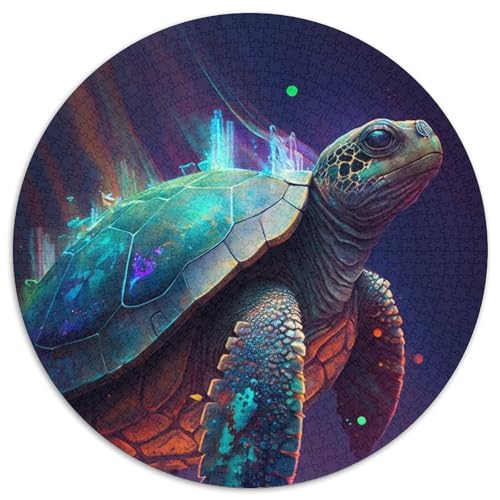 1000-teiliges Puzzle Meeresschildkröte malen, rundes 1000-teiliges Puzzle, Familienaktivität, Denksportaufgabe, Heimdekoration, (Größe 67,5 x 67,5 cm) von JIANGENNF