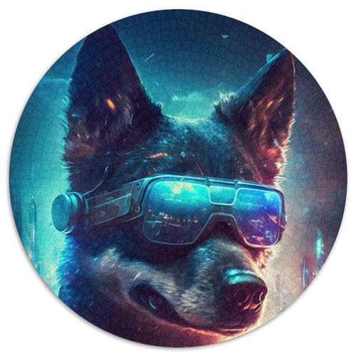 1000-teiliges Puzzle Punk Human Dog, 1000-teiliges rundes Puzzle für Erwachsene, Muttertag, Geburtstag, Weihnachten (Größe 67,5 x 67,5 cm) von JIANGENNF