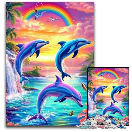 1000-teiliges Puzzle Traumdelfin aus Holz, anspruchsvolles Denkspiel für Teenager, Spaß am Familienspielabend, 50x75cm von JIANGENNF