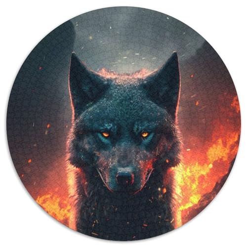1000-teiliges Puzzle Wilder schwarzer Wolf, rundes Puzzle, 1000 Teile, pädagogische Aktivität zur Verbesserung kognitiver Fähigkeiten (Größe 67,5 x 67,5 cm) von JIANGENNF