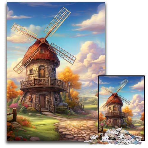 1000-teiliges Puzzle Windmühle, schwierige Puzzles für Erwachsene für Teenager, Familienspieleabend, hirnfordernde Geschenkidee, 26x38cm/10,23x14,96 Zoll 1000-teiliges Puzzle Windmühle, schwierige Puzzles für Erwachsene für Teenager, Familienspieleabend, hirnfordernde Geschenkidee, 26x38cm/10,23x14,96 Zoll von JIANGENNF
