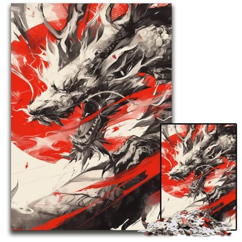 1000-teiliges Puzzle für Erwachsene, Aquarelldrache, Holzpuzzle, schwierig und herausfordernd, tolle Geschenke und Spielzeuge für 14-Jährige, 50x75cm von JIANGENNF