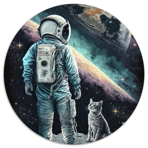 1000-teiliges Puzzle für Erwachsene, Astronaut und Katze, rundes 1000-teiliges Puzzle, hochschwieriges Denkspiel für Teenager (Größe 67,5 x 67,5 cm) von JIANGENNF