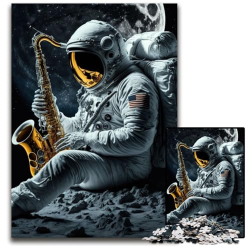 1000-teiliges Puzzle für Erwachsene, Astronauten-Saxophon, Rätsel für Erwachsene, Denksportaufgabe, interaktives Familienspiel, geeignet für Kinder ab 14 Jahren, 26x38cm/10,23x14,96 Zoll von JIANGENNF