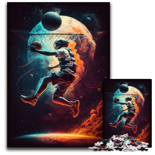 1000-teiliges Puzzle für Erwachsene, Astronauten Spielen Basketball, Papppuzzle für Feiertage, Geburtstage und Familienspieleabende, 26x38cm/10,23x14,96 Zoll von JIANGENNF