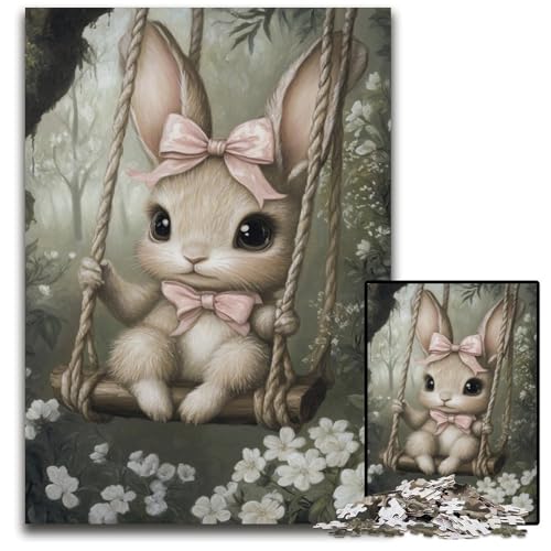 1000-teiliges Puzzle für Erwachsene, Baby-Häschen auf der Schaukel, Lernspiele, stärkt die Liebe zwischen Paaren, für Kinder ab 14 Jahren, 50x75cm von JIANGENNF