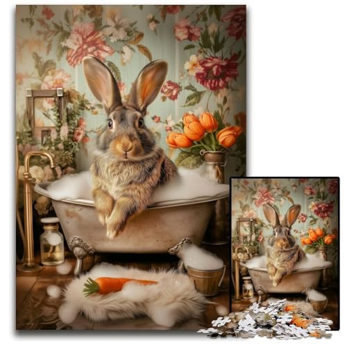 1000-teiliges Puzzle für Erwachsene, Badezimmer-Häschen, Holzpuzzle, dekomprimierendes intellektuelles Lernspielzeug, gutes Geschenk für Erwachsene und Teenager, 50x75cm 1000-teiliges Puzzle für Erwachsene, Badezimmer-Häschen, Holzpuzzle, dekomprimierendes intellektuelles Lernspielzeug, gutes Geschenk für Erwachsene und Teenager, 50x75cm von JIANGENNF