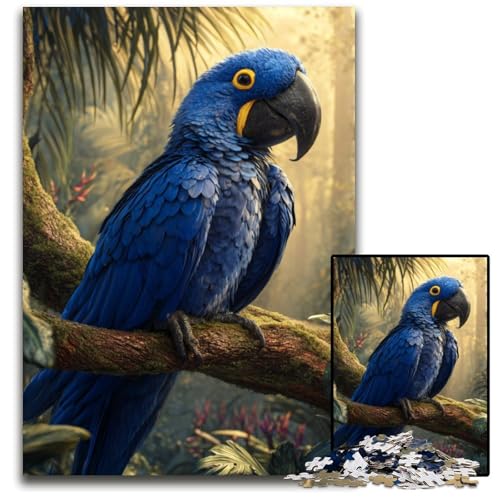 1000-teiliges Puzzle für Erwachsene, Blauer Papagei, Holzpuzzle, interaktives Familienspiel, geeignet für Kinder ab 14 Jahren, 50x75cm von JIANGENNF