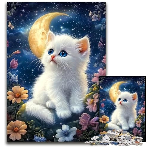 1000-teiliges Puzzle für Erwachsene, Blumen- und Katzen-Puzzle aus Holz, lustige Spiele, ganze Familie, für Kinder ab 14 Jahren, 50x75cm von JIANGENNF