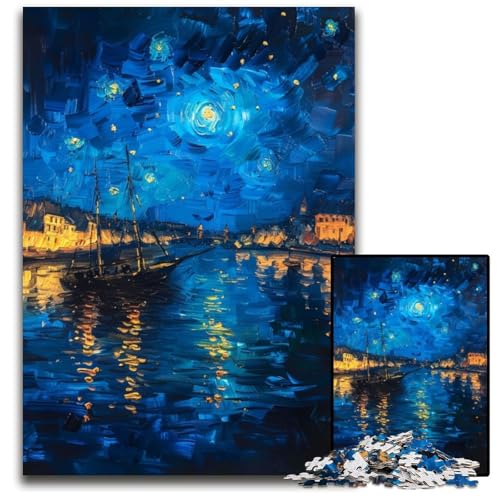 1000-teiliges Puzzle für Erwachsene, Boot unter dem Nachthimmel, Lernspielzeug, ganze Familie, ab 14 Jahren, 50x75cm von JIANGENNF