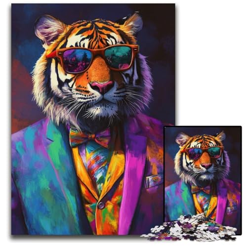 1000-teiliges Puzzle für Erwachsene, Boss Tiger, Kartonpuzzle, interaktives Familienspiel, geeignet für Kinder ab 14 Jahren, 26x38cm von JIANGENNF