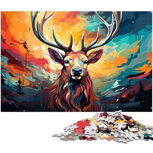 1000-teiliges Puzzle für Erwachsene, Bunte Hirsche malen, Holzpuzzle für Erwachsene für Teenager, Familienspieleabend, hirnfordernde Geschenkidee, 50 x 75 cm / 19,68 x 29,52 Zoll 1000-teiliges Puzzle für Erwachsene, Bunte Hirsche malen, Holzpuzzle für Erwachsene für Teenager, Familienspieleabend, hirnfordernde Geschenkidee, 50 x 75 cm / 19,68 x 29,52 Zoll von JIANGENNF