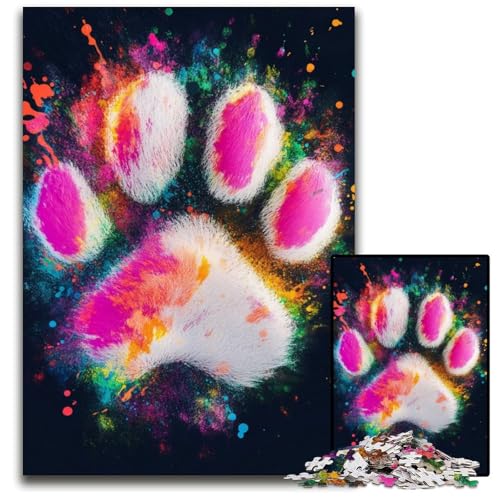 1000-teiliges Puzzle für Erwachsene, Bunte Hundepfotenabdrücke, Holzpuzzle, dekomprimierendes intellektuelles Lernspielzeug, gutes Geschenk für Erwachsene und Teenager, 50x75cm 1000-teiliges Puzzle für Erwachsene, Bunte Hundepfotenabdrücke, Holzpuzzle, dekomprimierendes intellektuelles Lernspielzeug, gutes Geschenk für Erwachsene und Teenager, 50x75cm von JIANGENNF