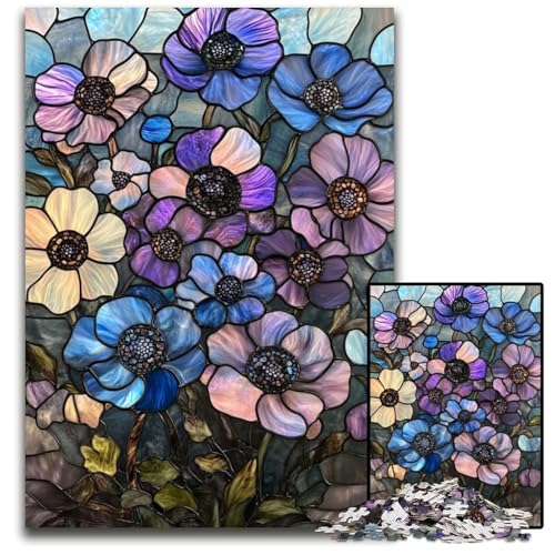 1000-teiliges Puzzle für Erwachsene, Buntglasblumen-Puzzle, Lernspielzeug, ganze Familie, ab 14 Jahren, 26x38cm von JIANGENNF