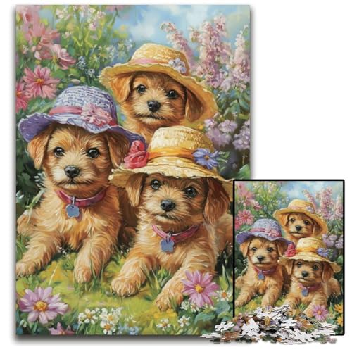 1000-teiliges Puzzle für Erwachsene, DREI Welpen, Lernspielzeug, ganze Familie, ab 14 Jahren, 26x38cm von JIANGENNF
