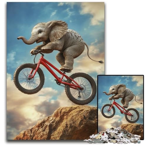 1000-teiliges Puzzle für Erwachsene, Elefant auf einem Fahrrad, Lernspielzeug, ganze Familie, ab 14 Jahren, 50x75cm von JIANGENNF