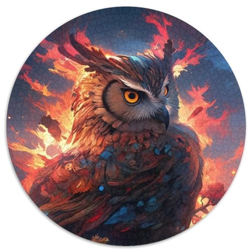 1000-teiliges Puzzle für Erwachsene, Eule, rundes 1000-teiliges Puzzle, hochschwieriges Denkspiel für Teenager (Größe 67,5 x 67,5 cm) von JIANGENNF