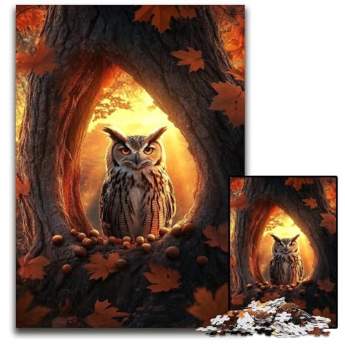 1000-teiliges Puzzle für Erwachsene, Eulenblumen-Puzzle, Lernspielzeug, ganze Familie, ab 14 Jahren, 26x38cm von JIANGENNF
